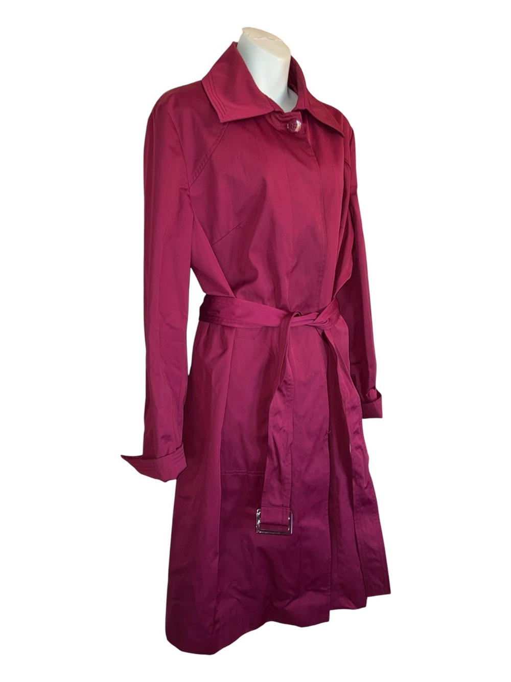 Ellen Tracy Trench coat women's XL, burgundy, Belted, back slit, pockets. EUC